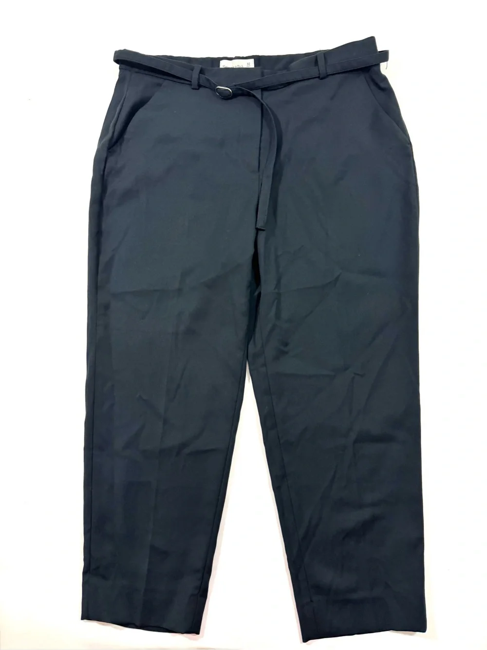 Abercrombie High Rise Belted Ankle Straight Pants Black